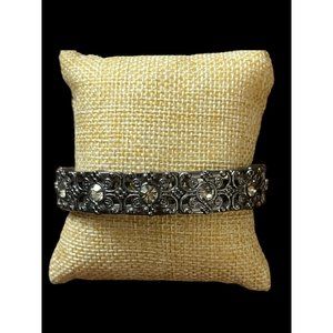 Lia Sophia Stretch Bracelet Gunmetal Clear Rhinestones Filagree